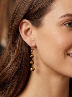 Charter Club Gold-Brown Tiger Eye Four-Bead Drop Earrings